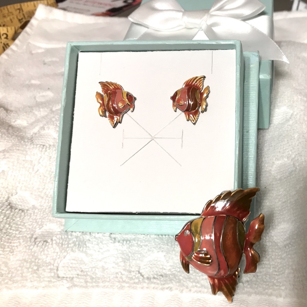 Colorful Coral Fish Earrings & Pin/Pendant